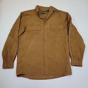 George Collection Sueded Men's Shirt Size 34/36 Button Up Brown Long Sleeve